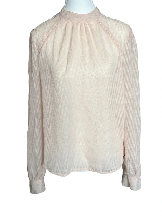 Free People Blush Textured Blouse Size M Sheer Boho Prairie Romantic Top - Picture 2 of 6